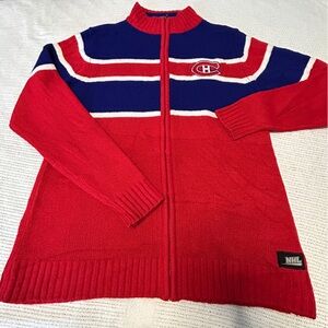 Ilanco Vintage Men’s Medium Zip Cardigan Montreal Canadians Red Blue White NHL